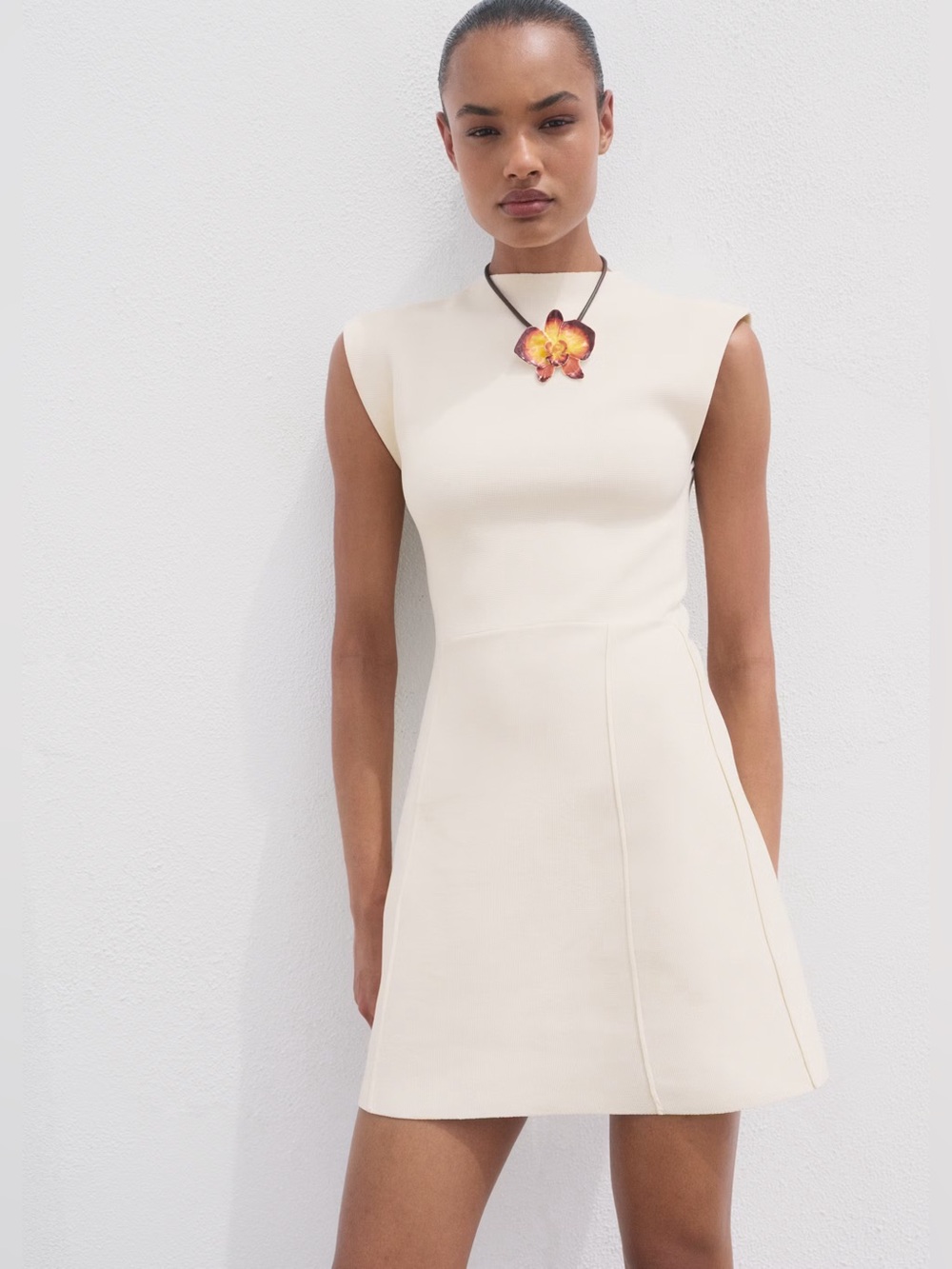 Mango Cream flared knit dress NWT